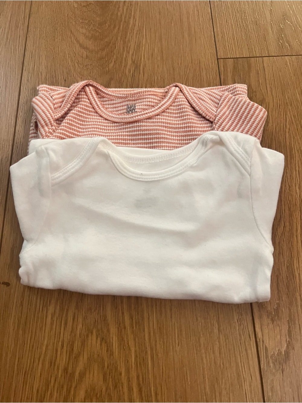 2-Pack Baby Short Sleeve Onsies – White & Peach Stripe